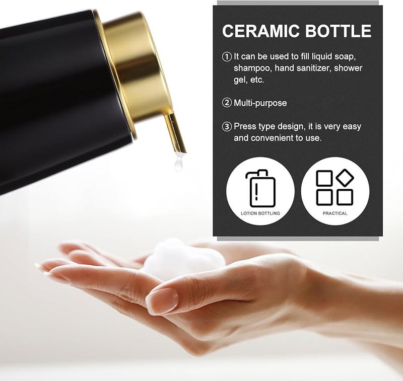 Black Ceramic Refillable Lotion Dispenser 400ml Pump Bottle For Shampoo Shower - Image 4
